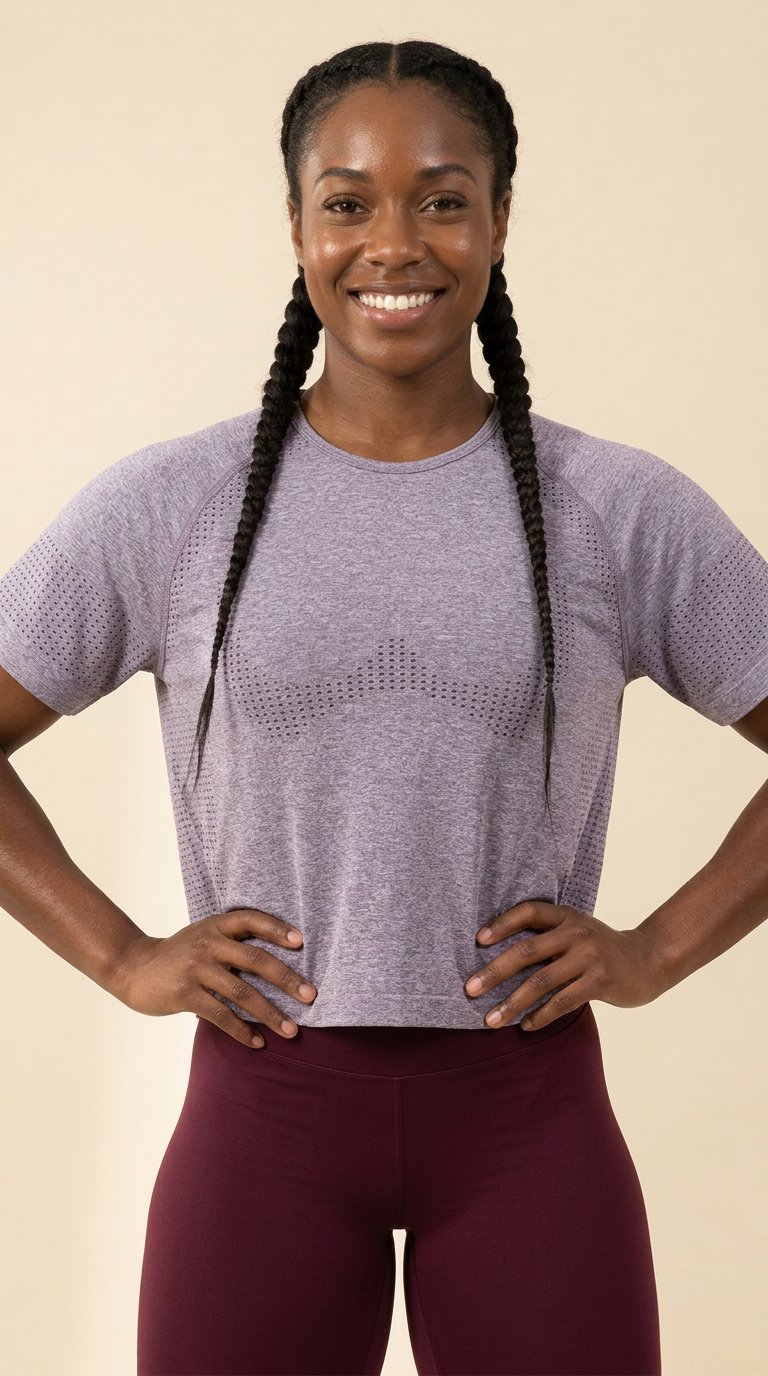 Sculpt Knit Crop Tee in lilac, shot on a trained body for SWOLELIFT