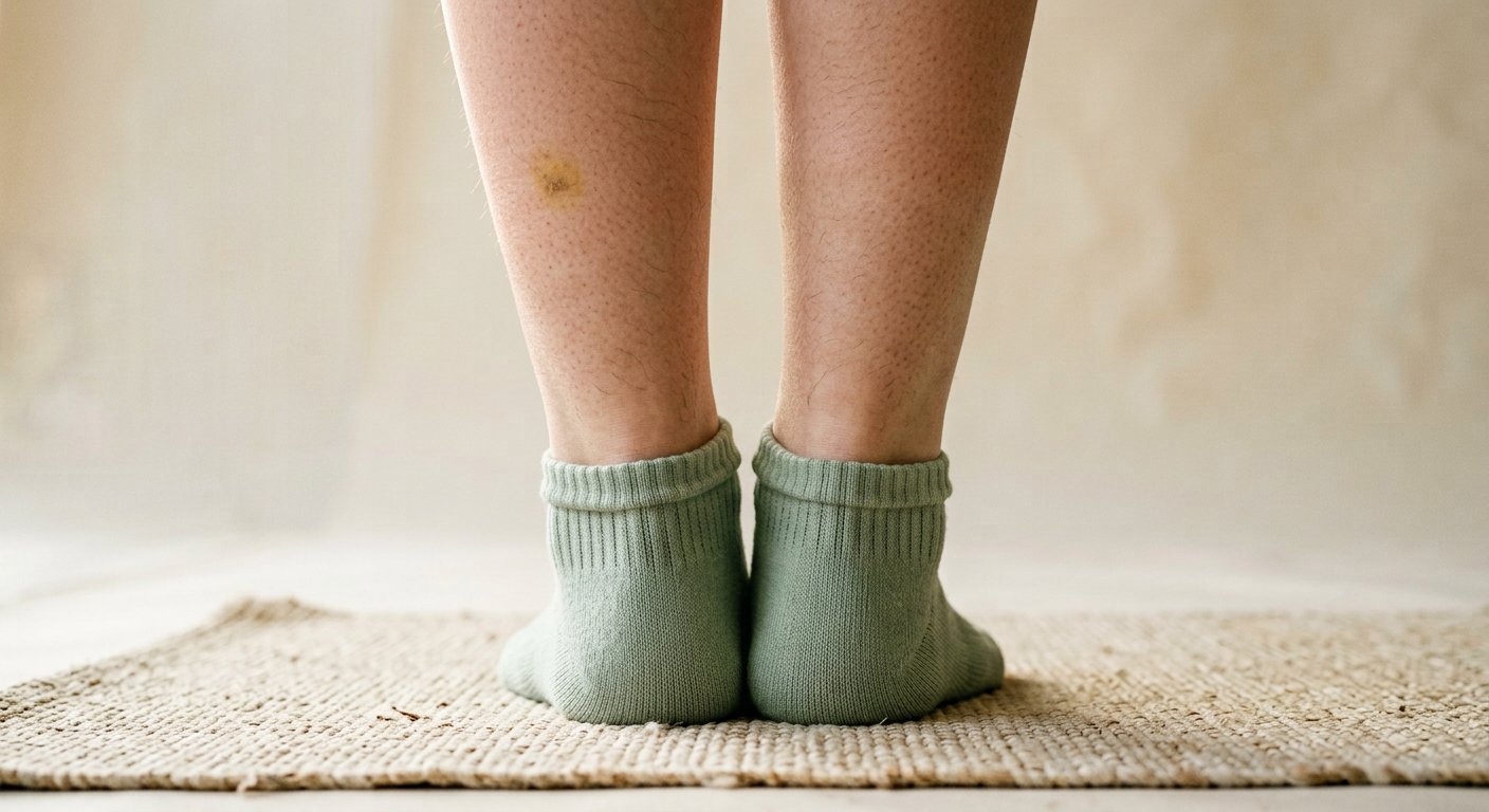 Sculpt Studio Grip Sock in sage, worn, heel and cuff from behind, shot for SWOLELIFT