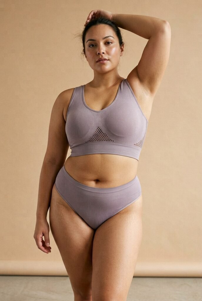 Sculpt Lift Bra & Brief Set in ash violet on a thick, strong gym body
