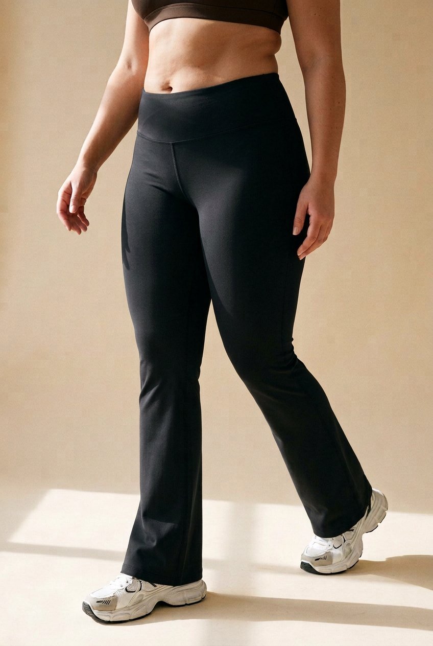 Sculpt Flare Second-Skin Legging in black, wide waistband and flared leg