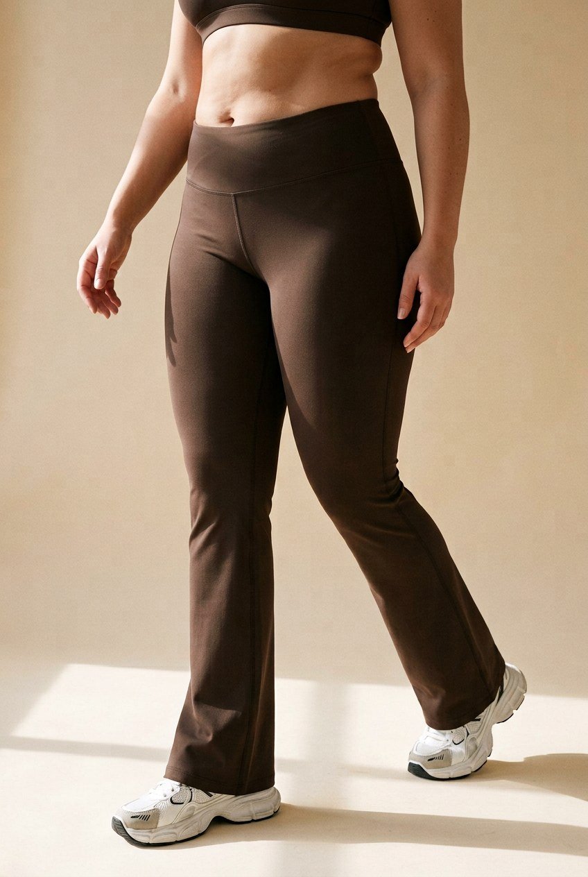 Sculpt Flare Second-Skin Legging in chocolate brown, wide contouring waistband, no front seam