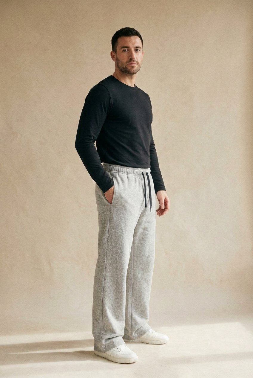 Sculpt Drape Straight Training Pant in heather gray, high waist and straight leg, on a real body