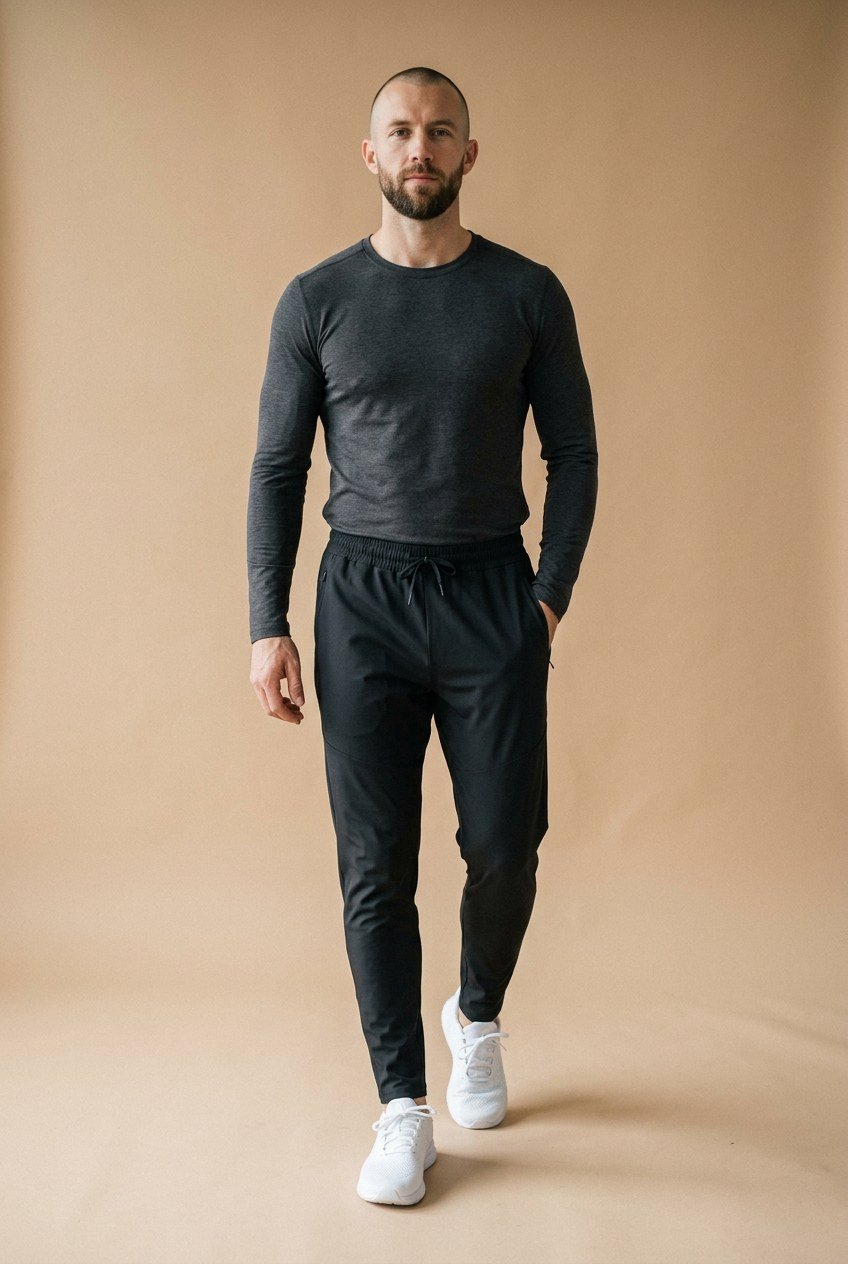 Sculpt Quick-Dry Tapered Pant in black, zip side pockets and tapered ankle