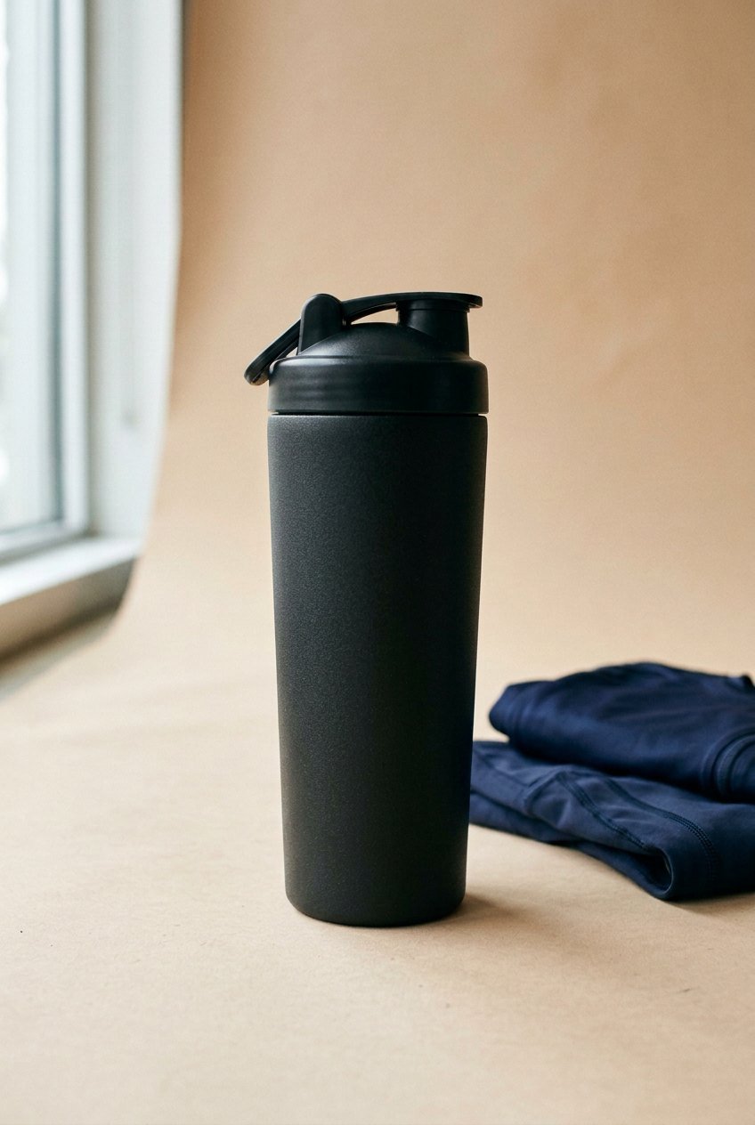 Sculpt Steel Shaker 1L in matte black powder coat with matching black lid