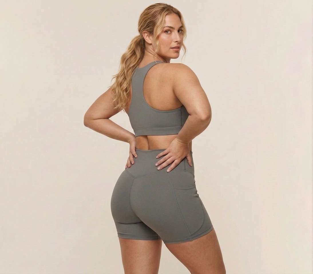 Sculpt Biker Shorts in ultimate gray, back view with scrunch detail