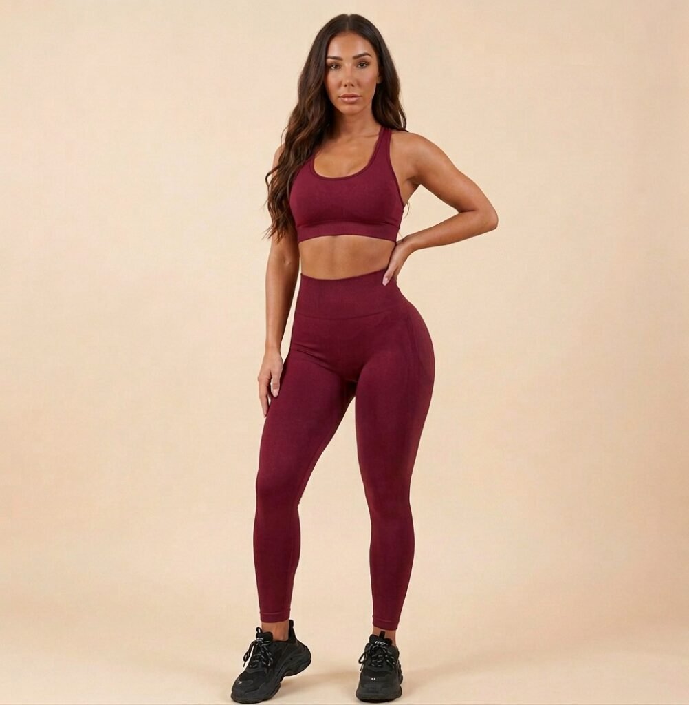 Sculpt Scrunch Leggings in wine red, front view, high waistband