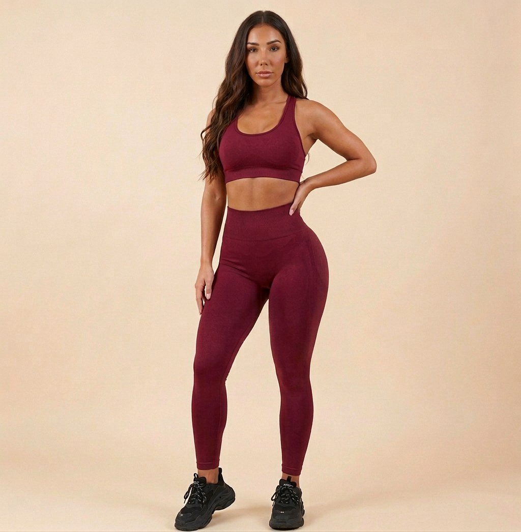 Sculpt Scrunch Leggings in wine red, front view, high waistband
