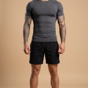 Sculpt Compression Tee in graphite gray, front view