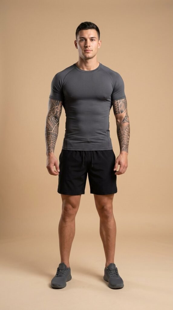 Sculpt Compression Tee in graphite gray, front view